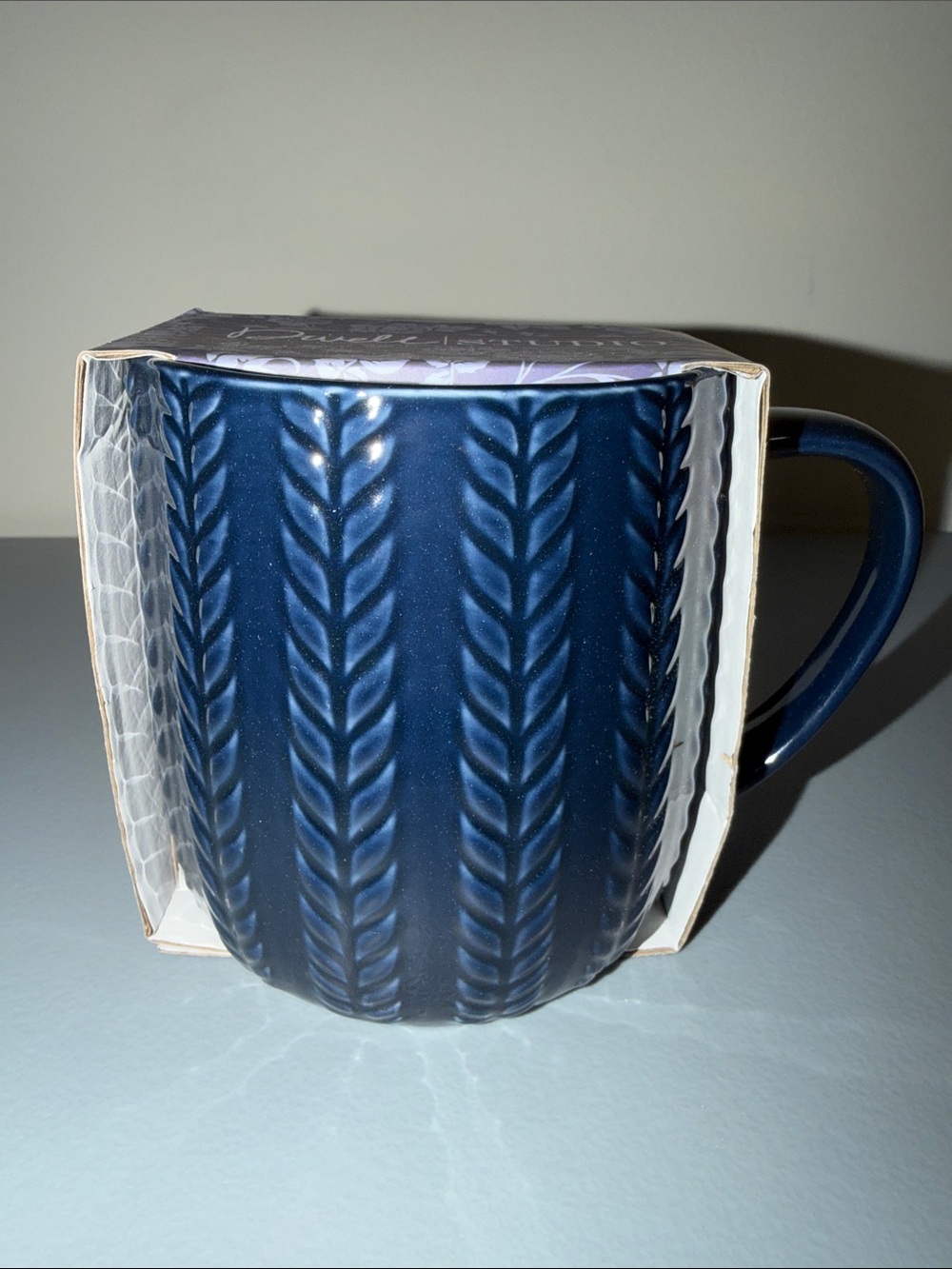 Textured Navy Blue Ceramic Mug with Knit-Pattern